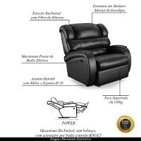 Poltrona Do Papai Reclinável Napoli Power Elétrica Pu Brilho Fh1 Preto - 6