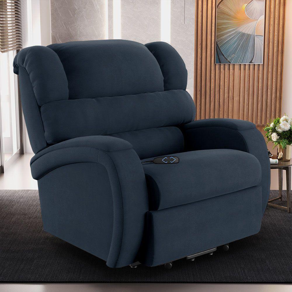 Poltrona Do Papai Reclinável Napoli Elevação Lift Elétrico Veludo Fh1 Azul - 6