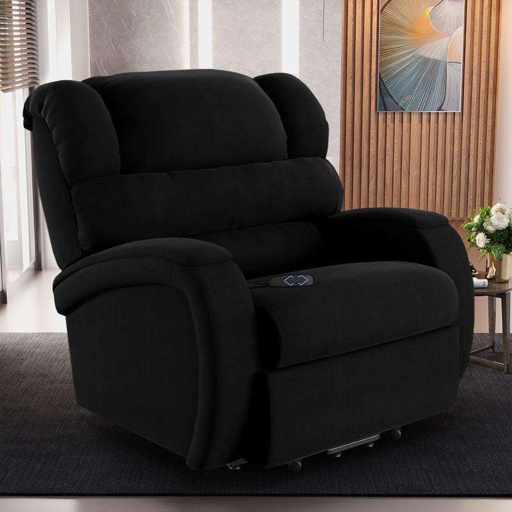 Poltrona Do Papai Reclinável Napoli Elevação Lift Elétrico Veludo Fh1 Preto - 6