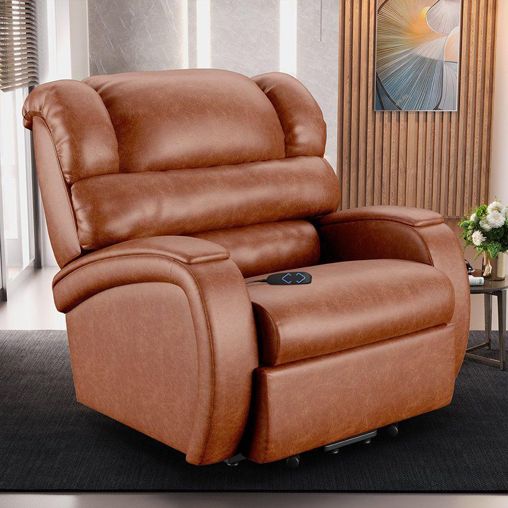 Poltrona Do Papai Reclinável Napoli Elevação Lift Elétrico Pu Caramelo Brilho Fh1 - 6