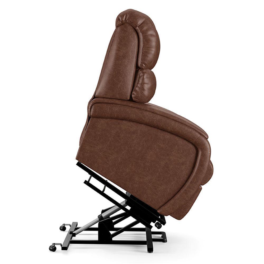 Poltrona Do Papai Reclinável Napoli Elevação Lift Elétrico Pu Marrom Brilho Fh1 - 4