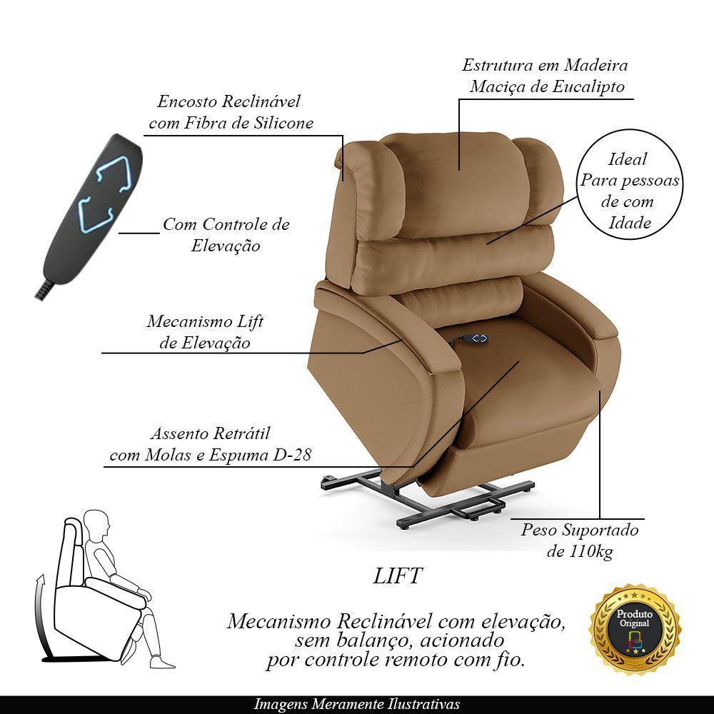 Poltrona Do Papai Reclinável Napoli Elevação Lift Elétrico Pu Caramelo Fh1 - 6