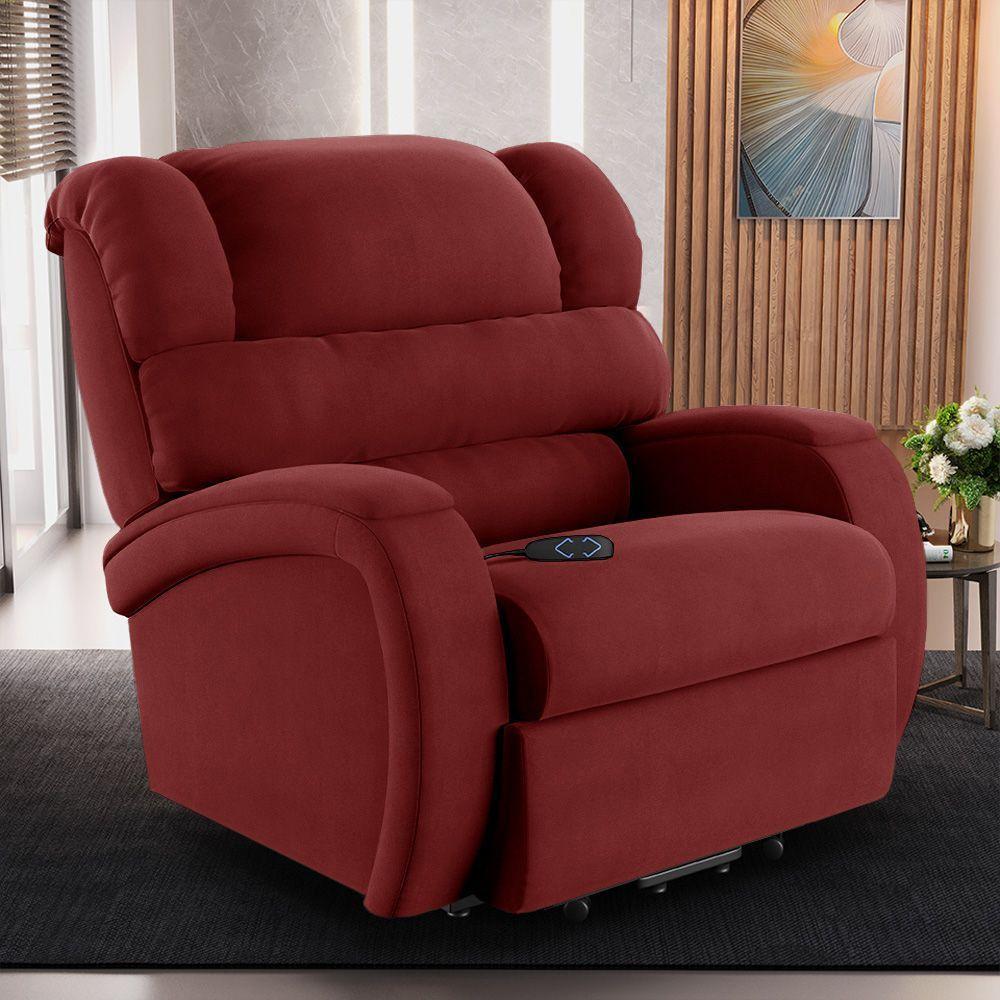 Poltrona Do Papai Reclinável Napoli Elevação Lift Elétrico Veludo Fh1 Vermelho - 6