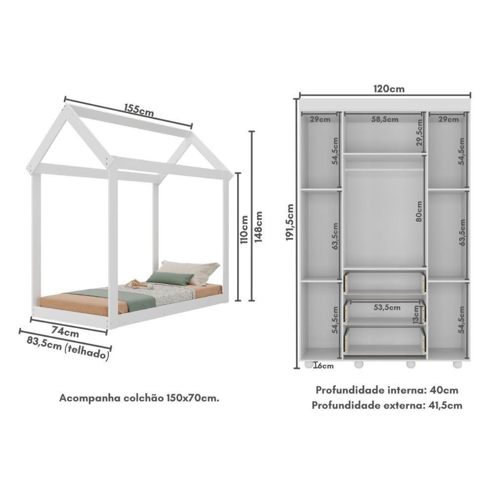 Cama Infantil Montessoriana Com Colchão Incluso E Guarda-roupas Pimpolho Multimóveis Mx4280 Branco - 7