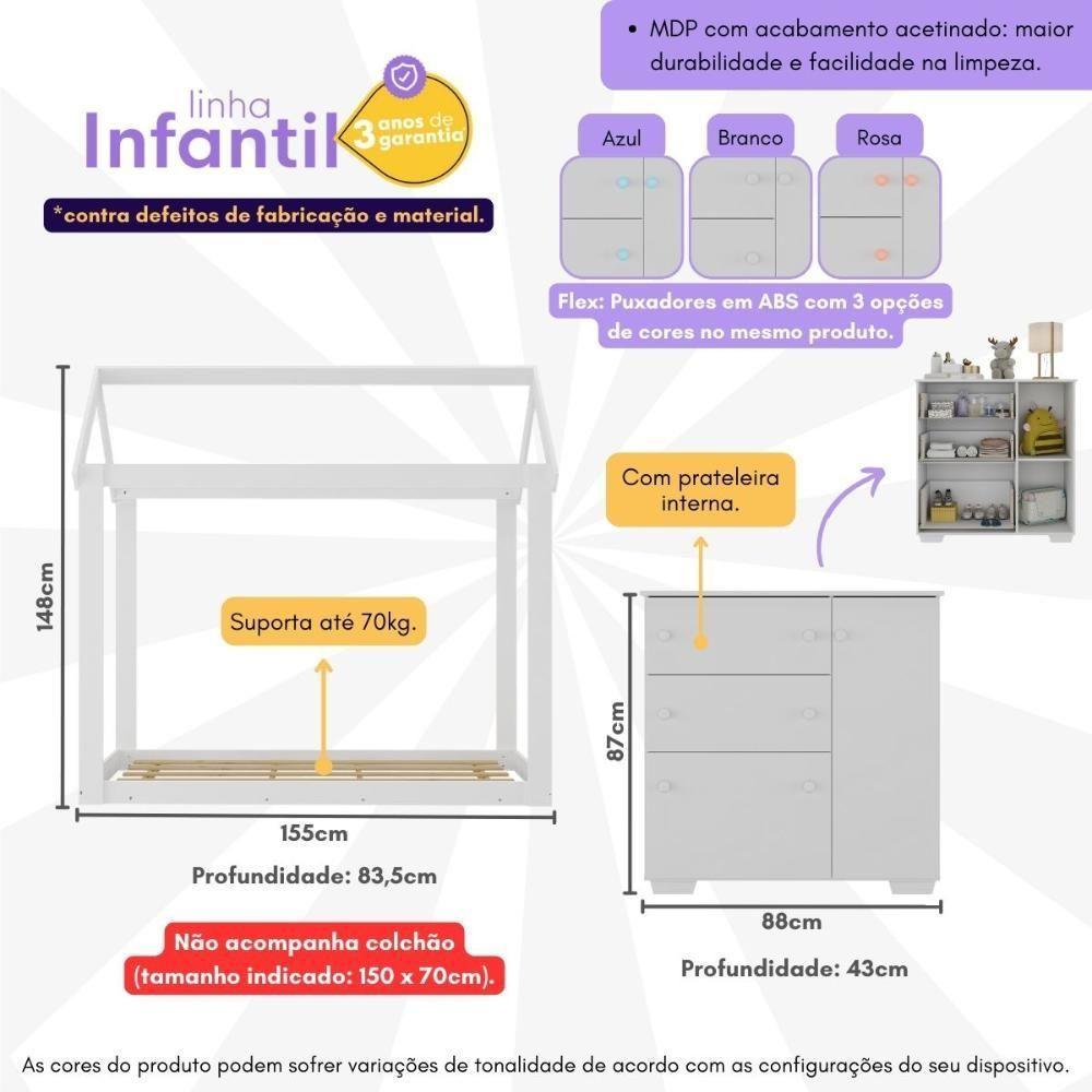 Quarto Infantil Com Cama Montessoriana E Cômoda Flex Algodão Doce Multimóveis Mx4277 Branco - 6