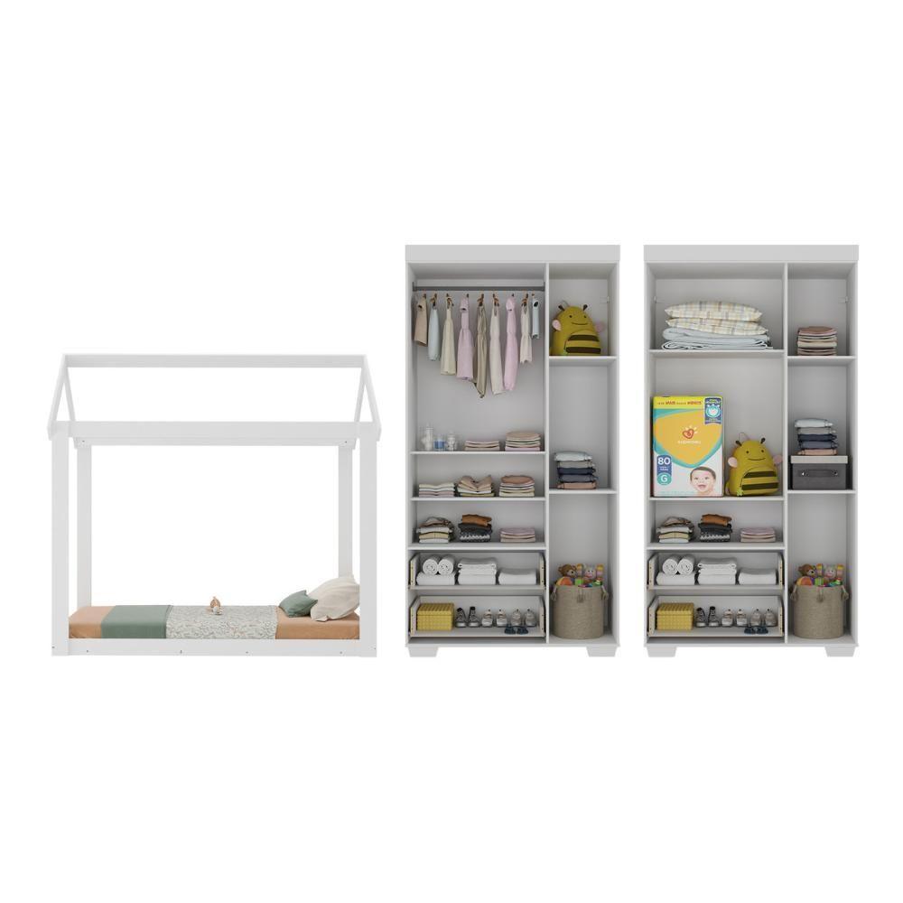 Quarto Infantil Com Cama Montessoriana/colchão/guarda-roupas Algodão Doce Multimóveis Mx4276 Branco - 4