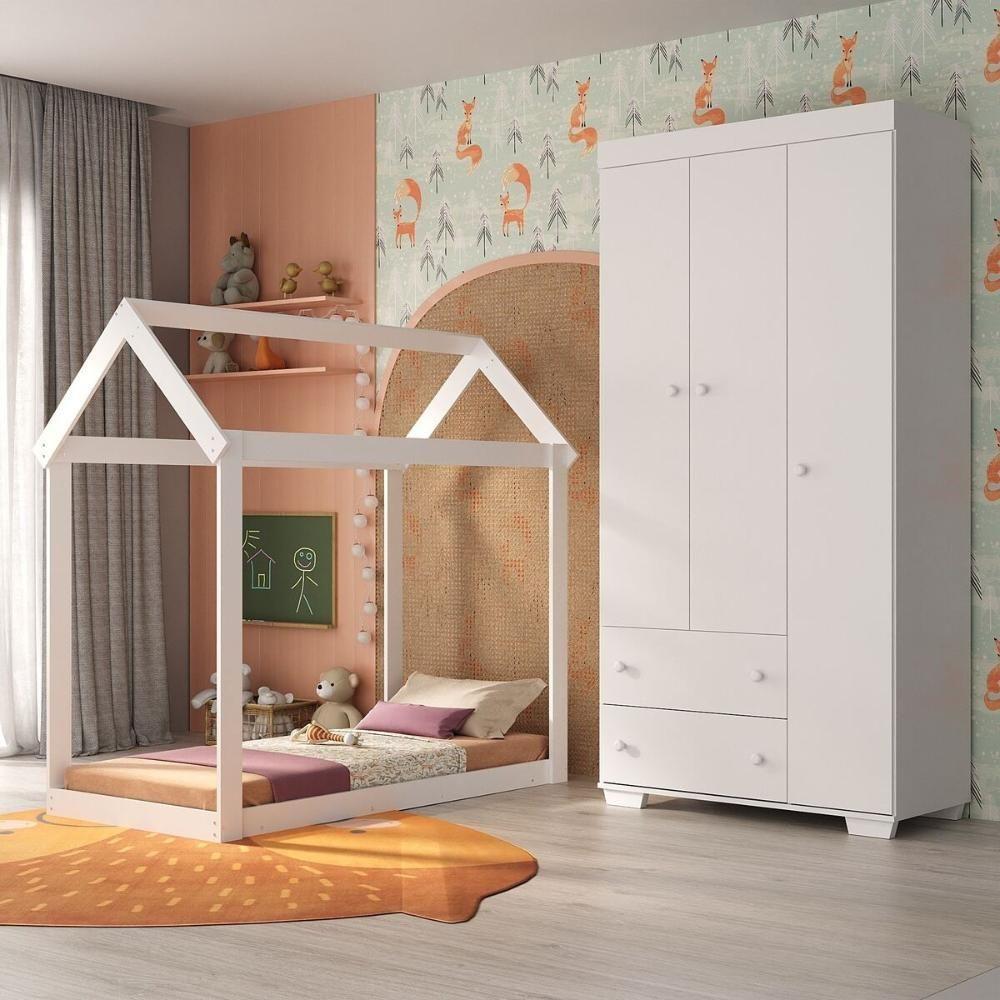 Quarto Infantil Com Cama Montessoriana/colchão/guarda-roupas Algodão Doce Multimóveis Mx4276 Branco - 7