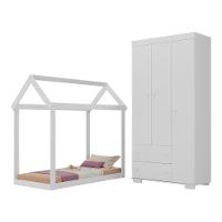 Quarto Infantil Com Cama Montessoriana/colchão/guarda-roupas Algodão Doce Multimóveis Mx4276 Branco - 1