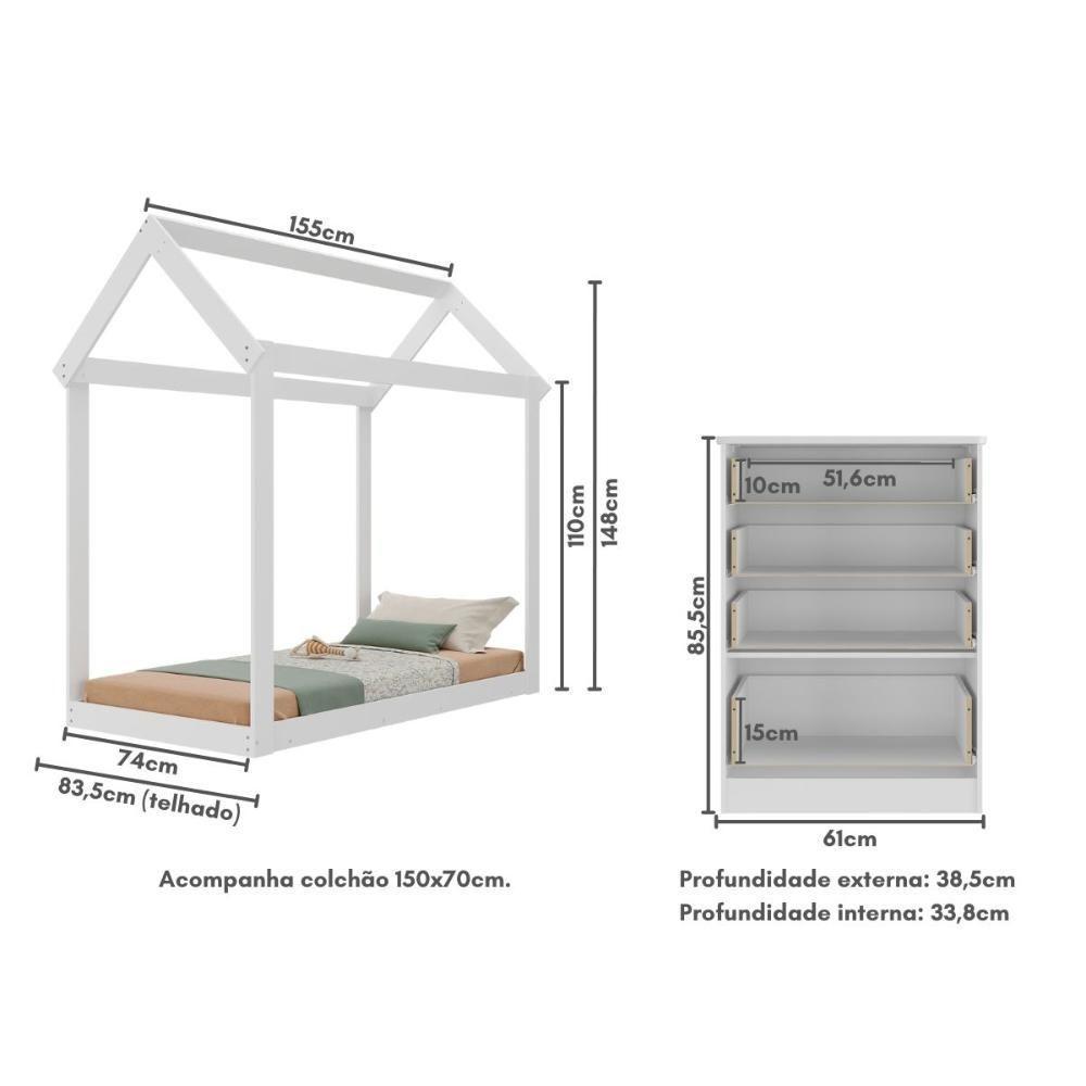Quarto Infantil Com Cama Montessoriana/colchão/cômoda Flex João E Maria Multimóveis Mx4274 Branco - 2