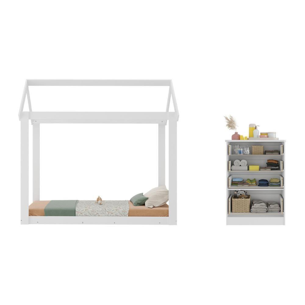 Quarto Infantil Com Cama Montessoriana/colchão/cômoda Flex João E Maria Multimóveis Mx4274 Branco - 4
