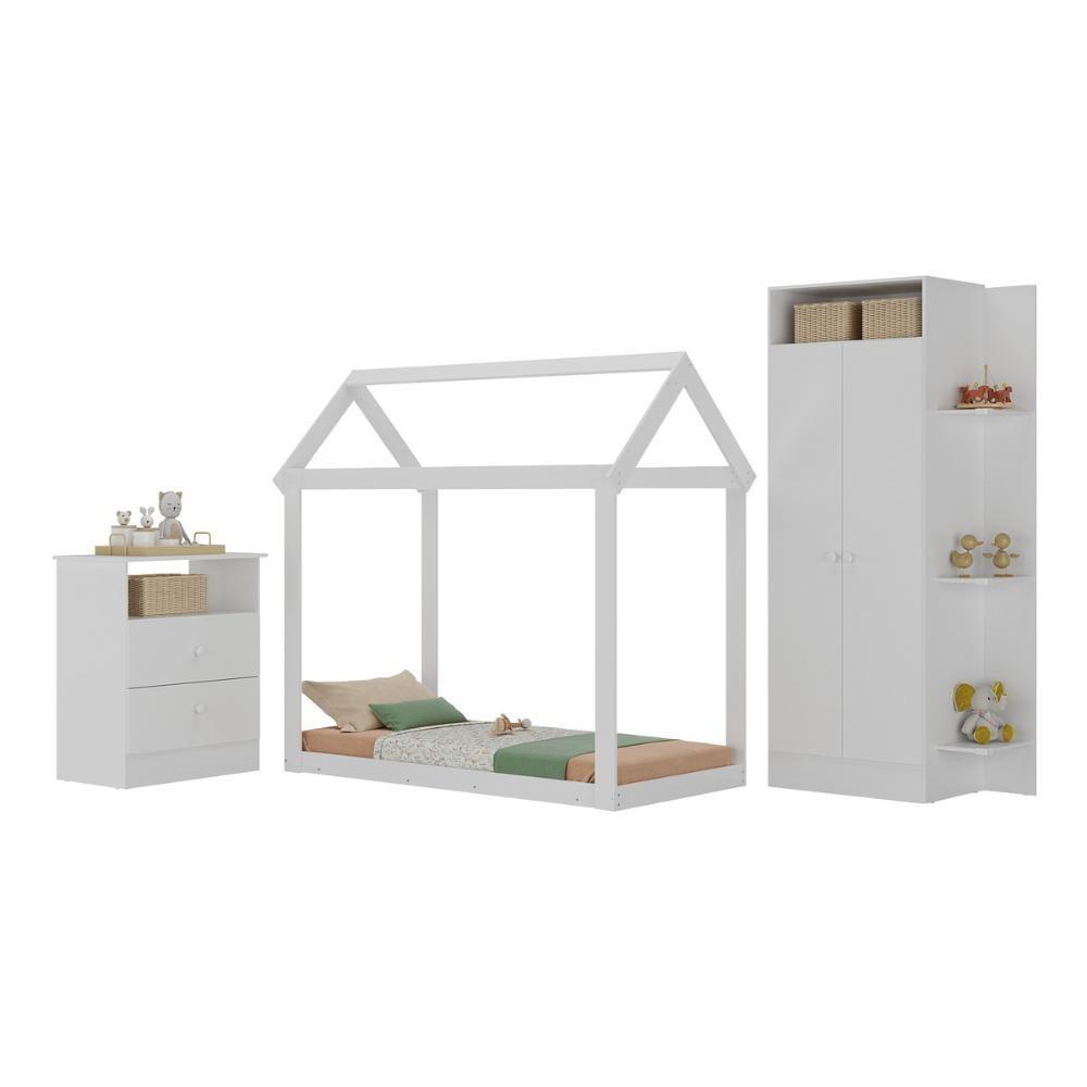 Quarto Infantil Com Cama Montessoriana E Colchão Incluso Encanto Multimóveis Mx4284 Branco - 1