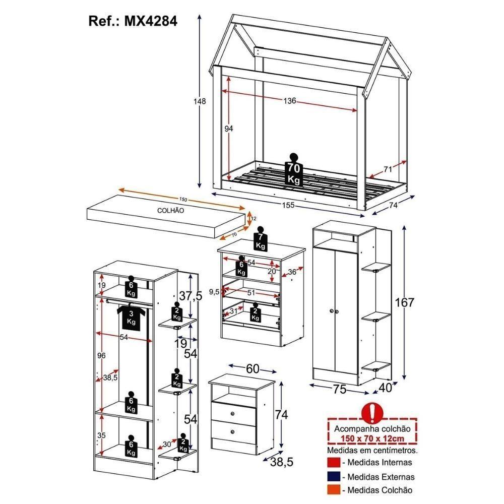 Quarto Infantil Com Cama Montessoriana E Colchão Incluso Encanto Multimóveis Mx4284 Branco - 8