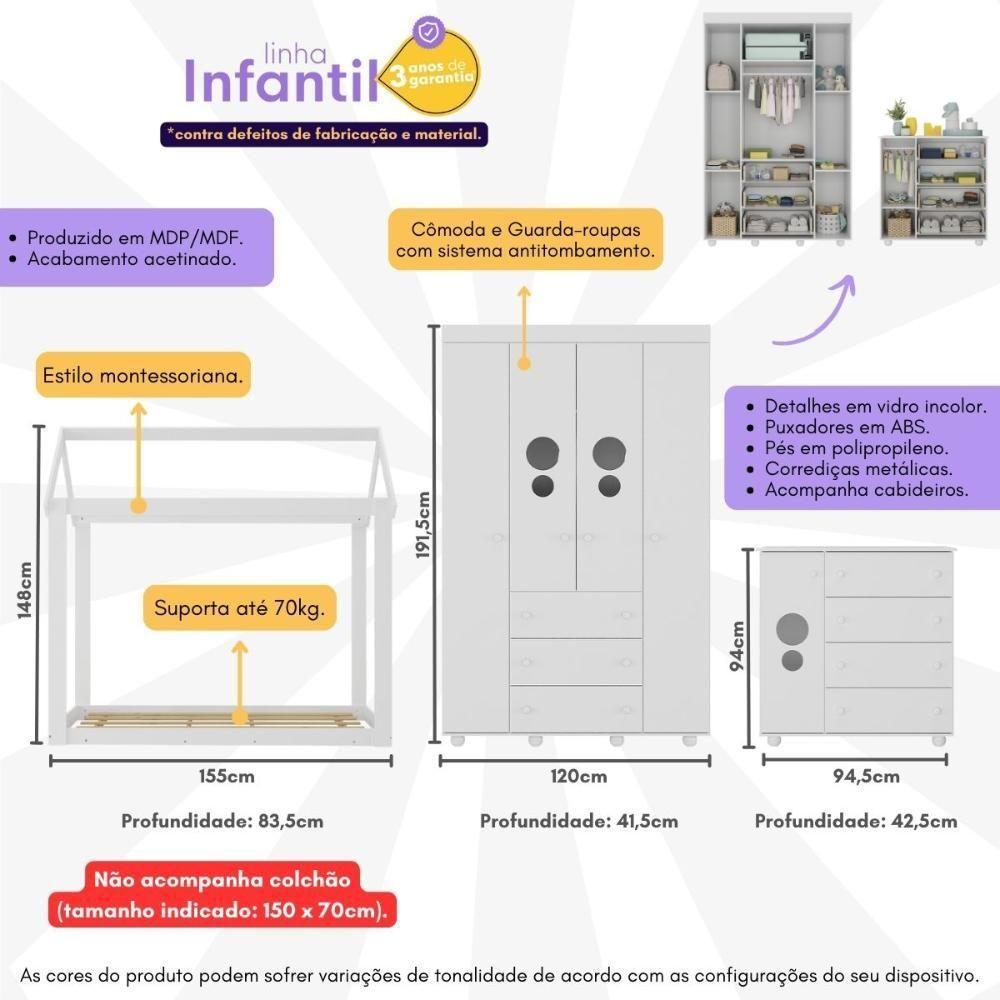Quarto Infantil Com Cama Montessoriana Pimpolho Multimóveis Mx4269 Branco - 6
