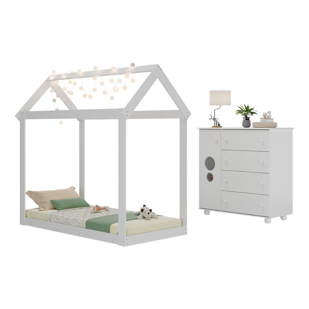 Cama Infantil Montessoriana Com Colchão Incluso E Cômoda Pimpolho Multimóveis Mx4282 Branco - 1