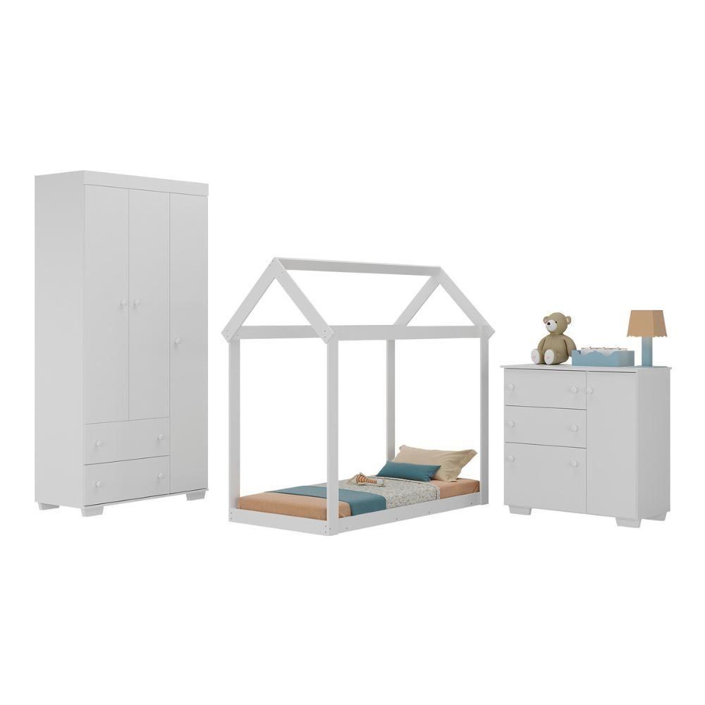 Quarto Infantil Com Cama Montessoriana E Colchão Incluso Algodão Doce Multimóveis Mx4268 Branco - 1