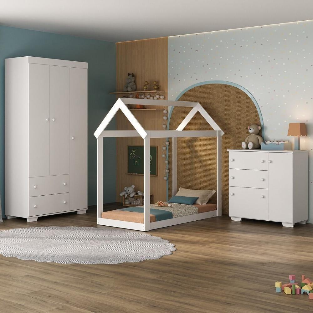 Quarto Infantil Com Cama Montessoriana E Colchão Incluso Algodão Doce Multimóveis Mx4268 Branco - 7