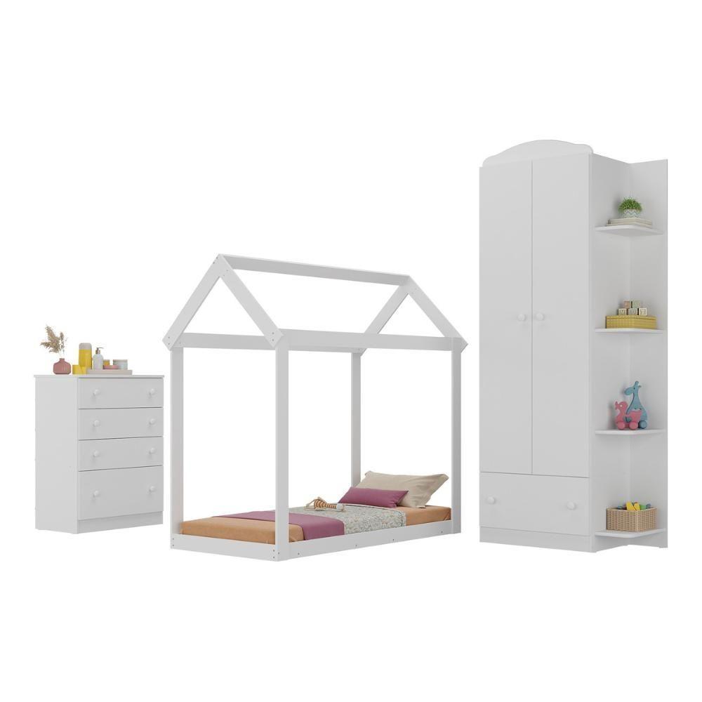 Quarto Infantil Com Cama Montessoriana E Colchão Incluso João E Maria Multimóveis Mx4266 Branco - 1