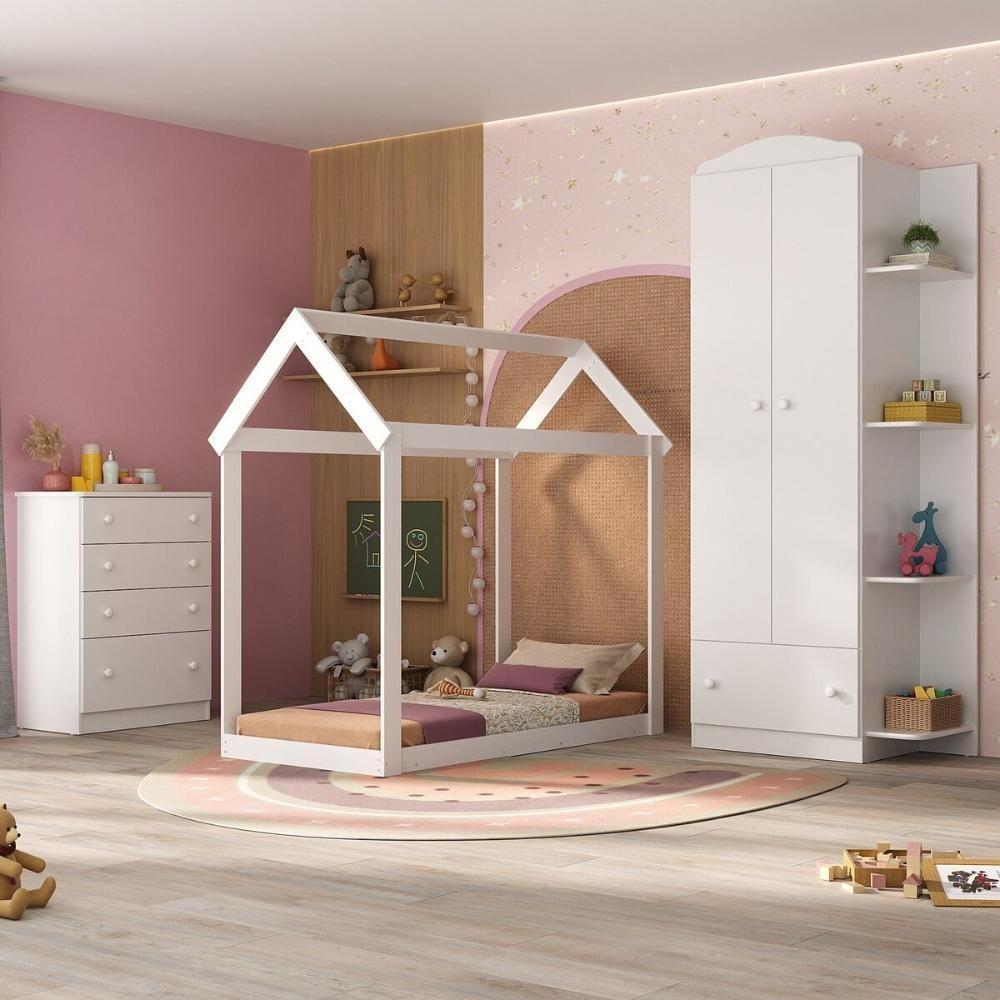 Quarto Infantil Com Cama Montessoriana E Colchão Incluso João E Maria Multimóveis Mx4266 Branco - 2