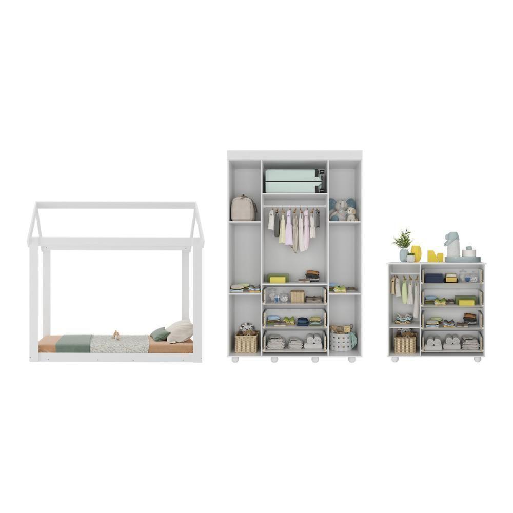 Quarto Infantil Com Cama Montessoriana E Colchão Incluso Pimpolho Multimóveis Mx4270 Branco - 4