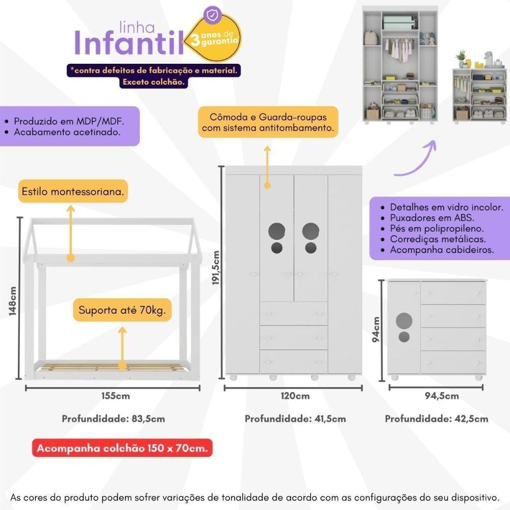 Quarto Infantil Com Cama Montessoriana E Colchão Incluso Pimpolho Multimóveis Mx4270 Branco - 6
