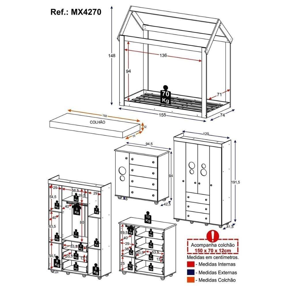 Quarto Infantil Com Cama Montessoriana E Colchão Incluso Pimpolho Multimóveis Mx4270 Branco - 8