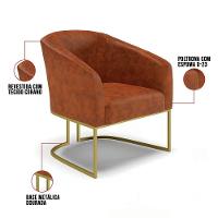 Cadeira Sala Jantar Industrial Dourado Kit 2 Stella Sintético Pu D03 - D'rossi Cor Nozes - 6