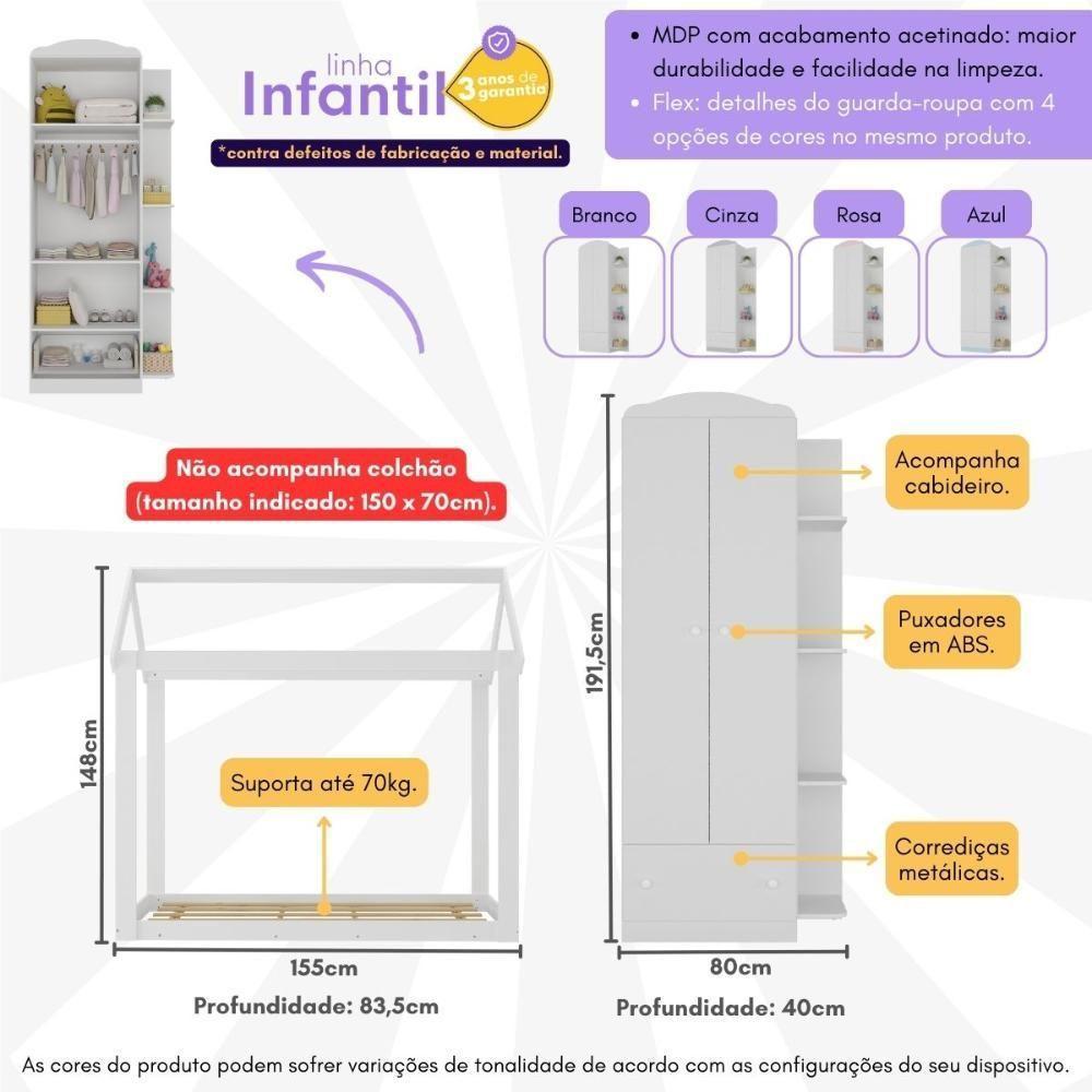 Quarto Infantil Com Cama Montessoriana E Guarda-roupas João E Maria Multimóveis Mx4271 Branco - 6