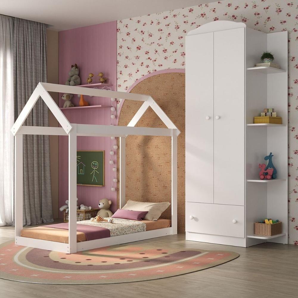 Quarto Infantil Com Cama Montessoriana E Guarda-roupas João E Maria Multimóveis Mx4271 Branco - 7