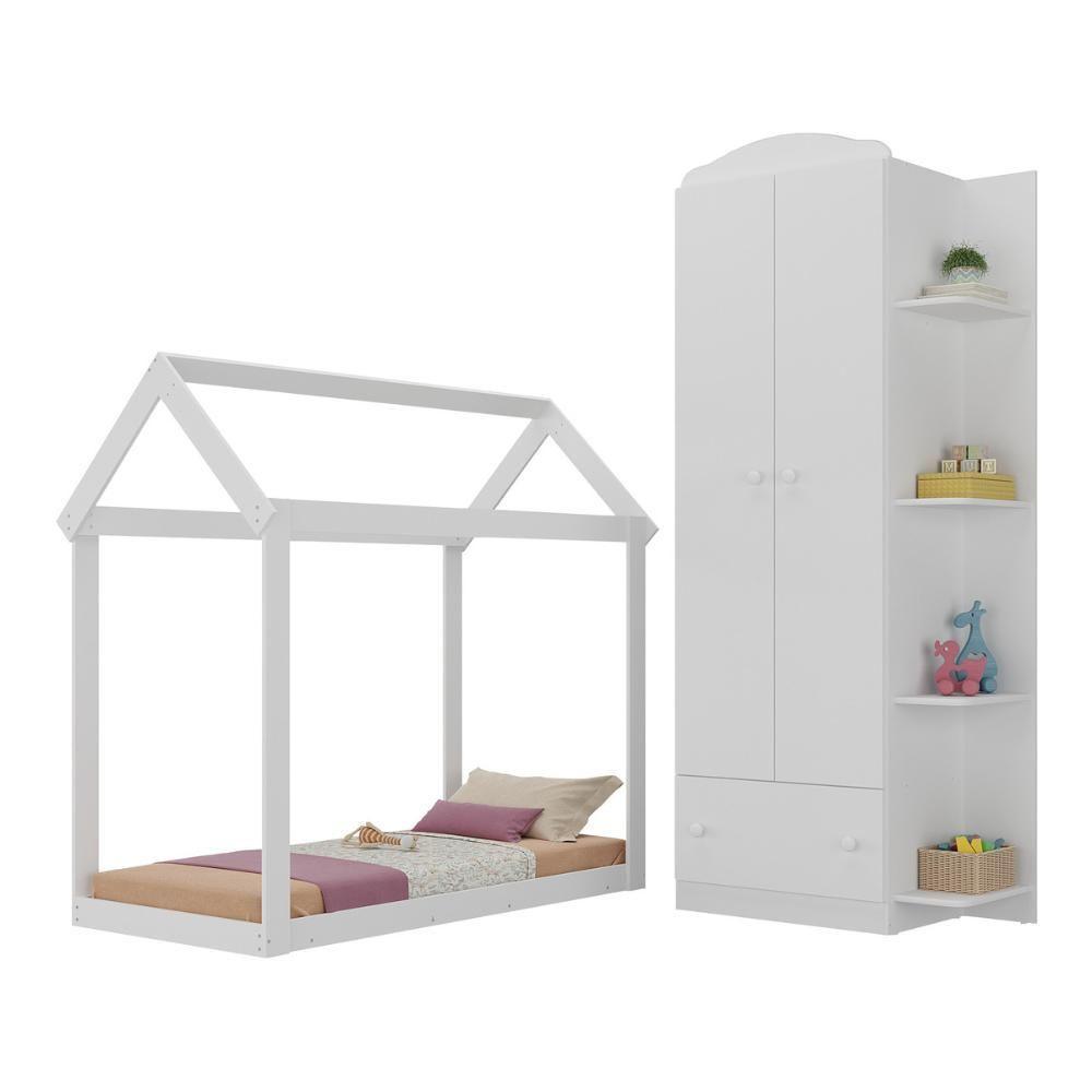 Quarto Infantil Com Cama Montessoriana/colchão/guarda-roupas João E Maria Multimóveis Mx4272 Branco - 1