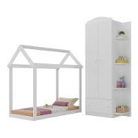 Quarto Infantil Com Cama Montessoriana/colchão/guarda-roupas João E Maria Multimóveis Mx4272 Branco - 1
