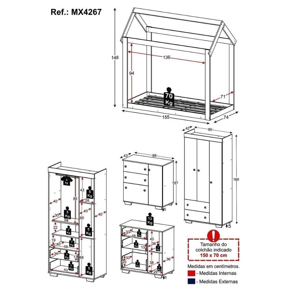 Quarto Infantil Com Cama Montessoriana Algodão Doce Multimóveis Mx4267 Branco - 8