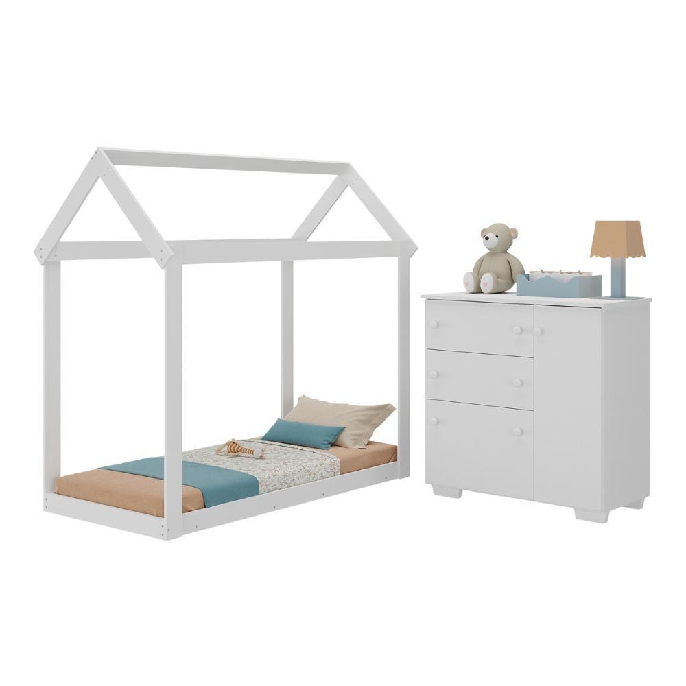 Quarto Infantil Cama Montessoriana/colchão/cômoda Flex Algodão Doce Multimóveis Mx4278 Branco - 1