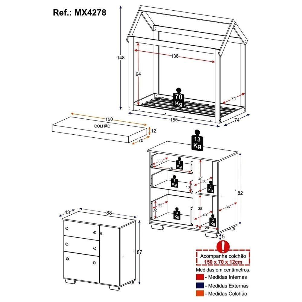 Quarto Infantil Cama Montessoriana/colchão/cômoda Flex Algodão Doce Multimóveis Mx4278 Branco - 6