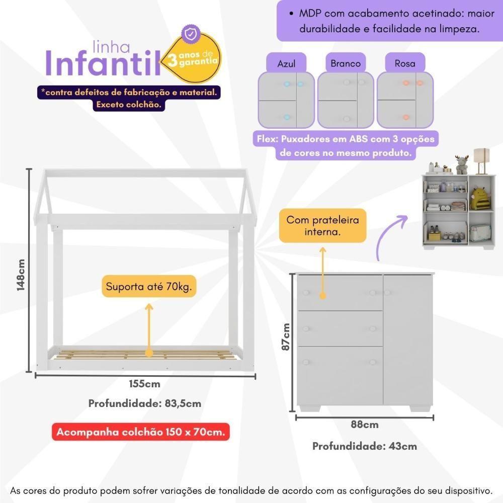 Quarto Infantil Cama Montessoriana/colchão/cômoda Flex Algodão Doce Multimóveis Mx4278 Branco - 7