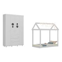 Cama Infantil Montessoriana Para Colchão 150x70cm Com Guarda-roupas Pimpolho Multimóveis Mx4279 Branco - 1