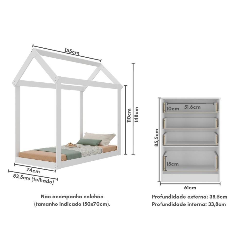 Quarto Infantil Com Cama Montessoriana E Cômoda Flex João E Maria Multimóveis Mx4273 Branco - 3