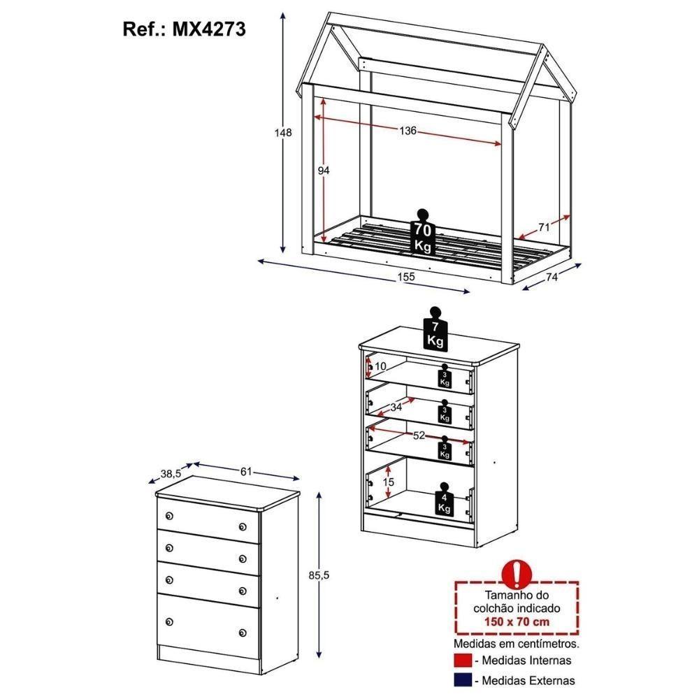 Quarto Infantil Com Cama Montessoriana E Cômoda Flex João E Maria Multimóveis Mx4273 Branco - 6