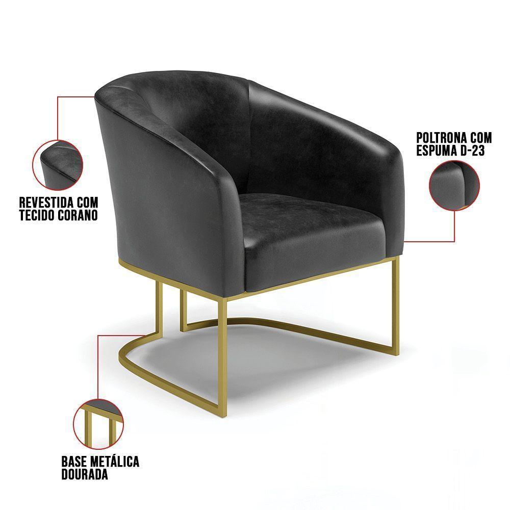 Cadeira Sala Jantar Industrial Dourado Kit 2 Stella Sintético Pu D03 - D'rossi Cor Preto - 6
