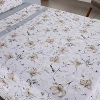 Jogo Cama Lençol Encanto Casal Padrão Percal 180 Fios C/ Ponto Palito 4 Peças - Floral - Cinza