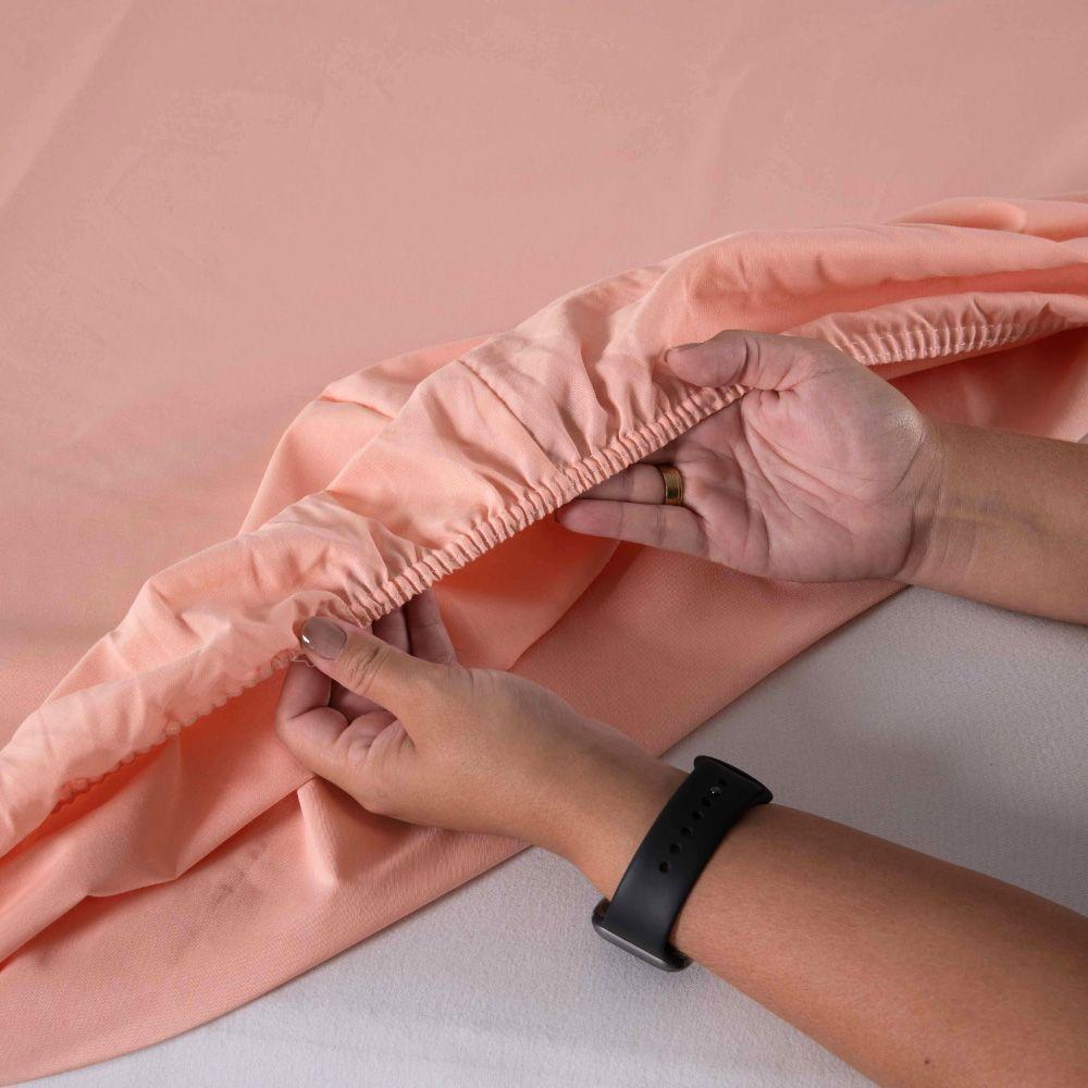 Jogo Cama Lençol Encanto King Estampado Percal 180 Fios C/ Ponto Palito 4 Peças - Floral - Salmão - 2