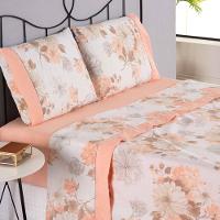 Jogo Cama Lençol Encanto King Estampado Percal 180 Fios C/ Ponto Palito 4 Peças - Floral - Salmão - 6