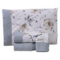 Jogo Cama Lençol Encanto King Estampado Percal 180 Fios C/ Ponto Palito 4 Peças - Floral - Cinza - 1
