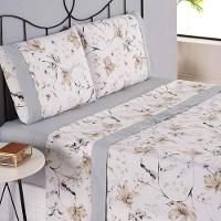 Jogo Cama Lençol Encanto King Estampado Percal 180 Fios C/ Ponto Palito 4 Peças - Floral - Cinza - 6