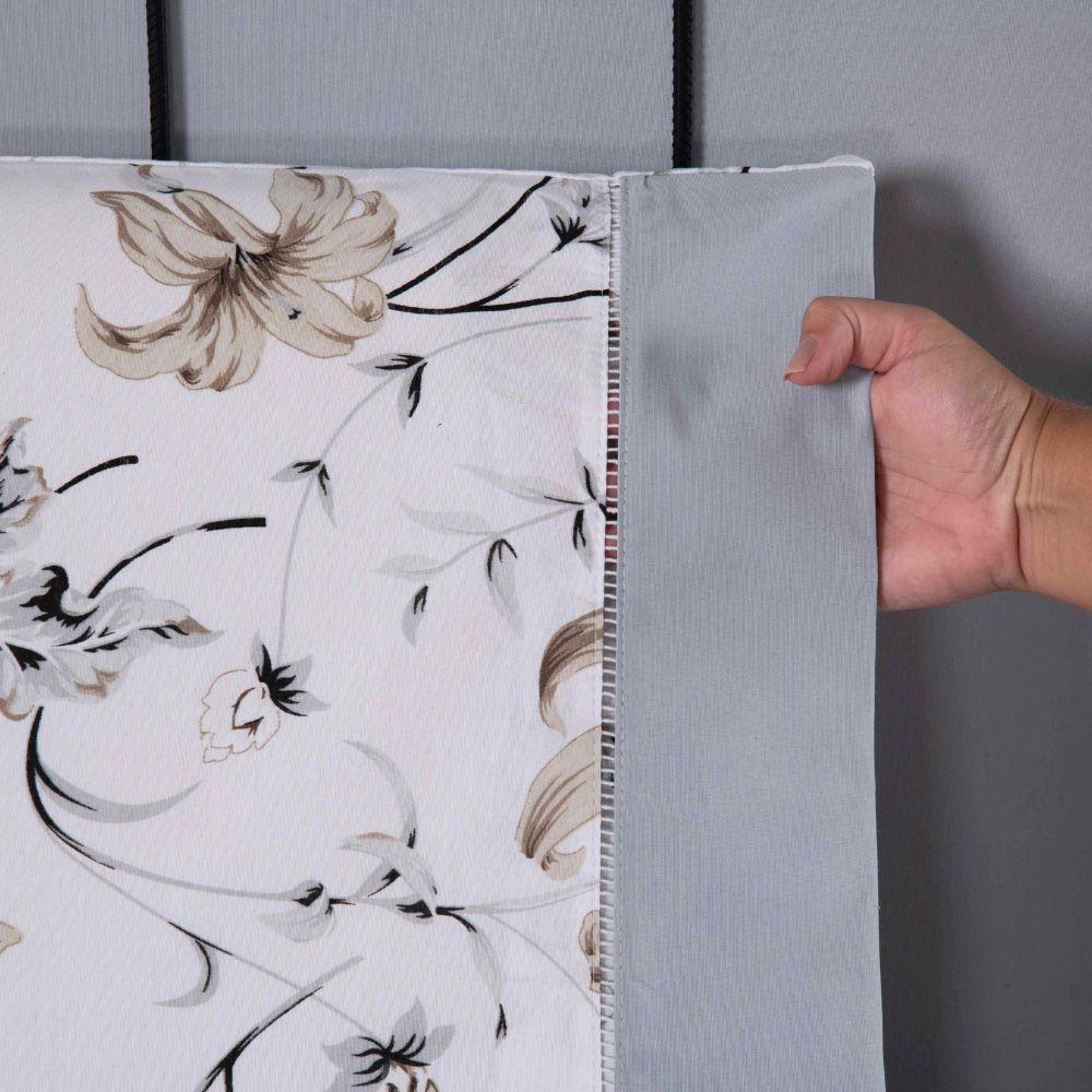 Jogo Cama Lençol Encanto Queen Estampado Percal 180 Fios C/ Ponto Palito 4 Peças - Floral - Cinza - 3