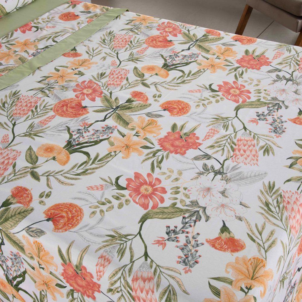 Jogo Cama Lençol Encanto King Estampado Percal 180 Fios C/ Ponto Palito 4 Peças - Floral - Cinza - 8