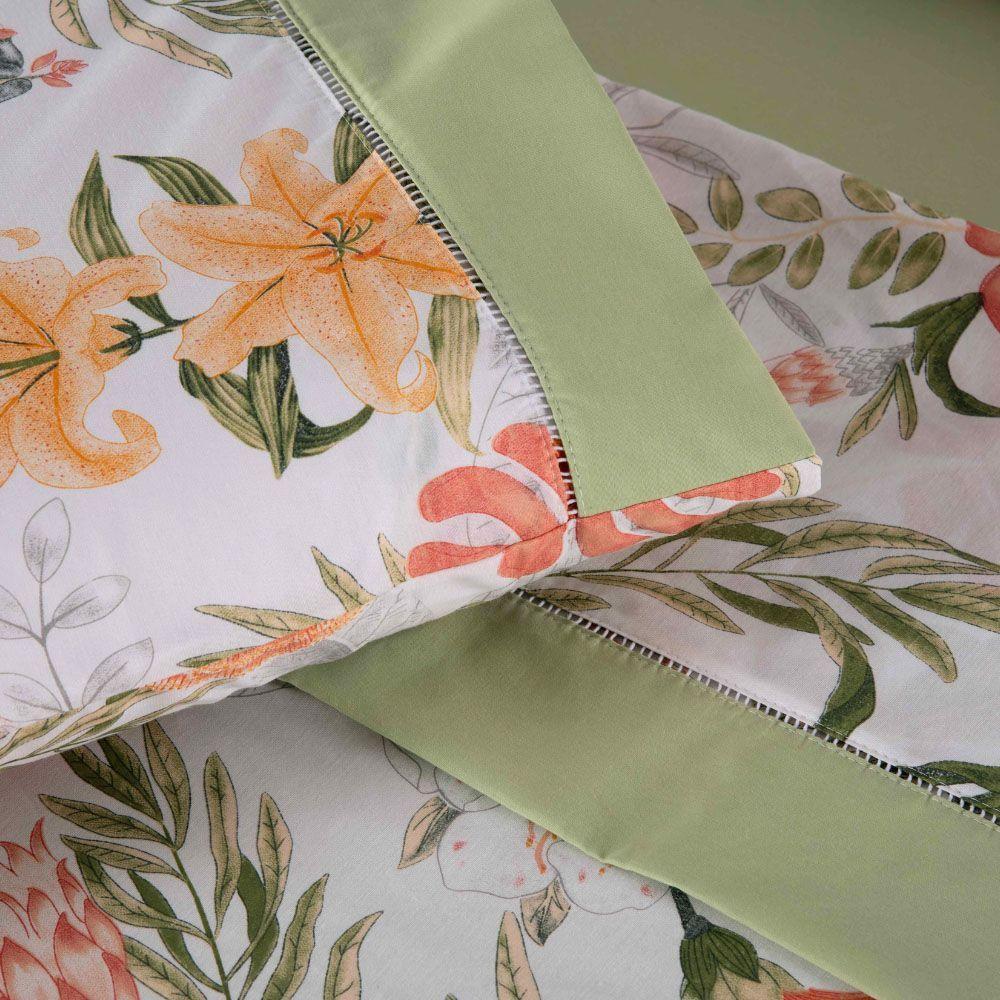 Jogo Cama Lençol Encanto Queen Estampado Percal 180 Fios C/ Ponto Palito 4 Peças - Floral - Verde - 4