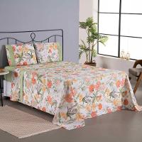 Jogo Cama Lençol Encanto Queen Estampado Percal 180 Fios C/ Ponto Palito 4 Peças - Floral - Verde - 7