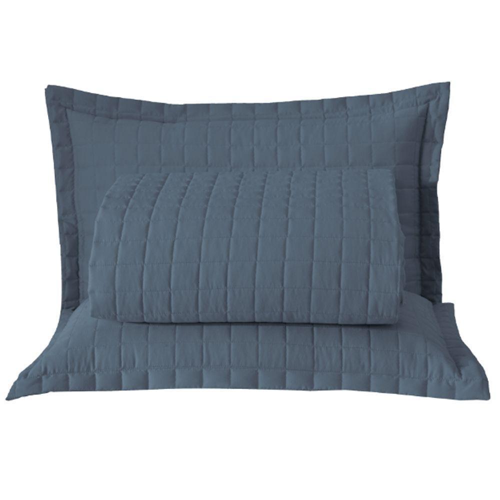 Kit Cobre Leito Colcha Bellini King Dupla Face Percal 300 Fios Textura Matelassê 3 Peças - Azul - 1