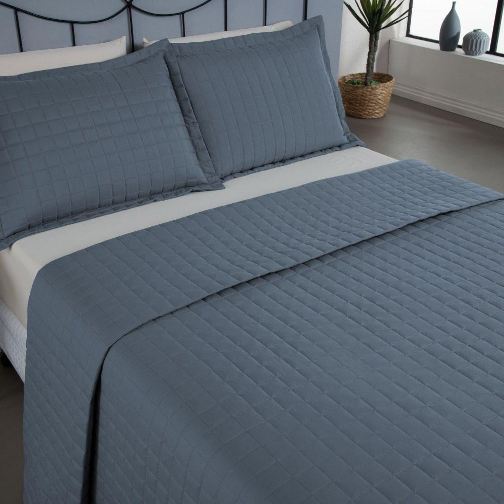 Kit Cobre Leito Colcha Bellini King Dupla Face Percal 300 Fios Textura Matelassê 3 Peças - Azul - 4