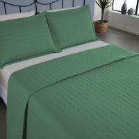 Kit Cobre Leito Colcha Bellini King Dupla Face Percal 300 Fios Textura Matelassê 3 Peças - Verde